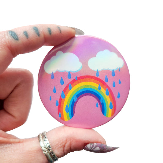 Holographic Rainbow Frowny Face Pinback Button