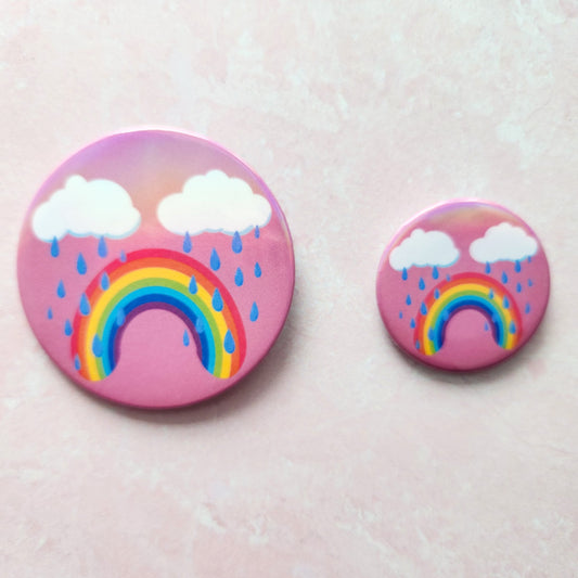 Holographic Rainbow Frowny Face Pinback Button