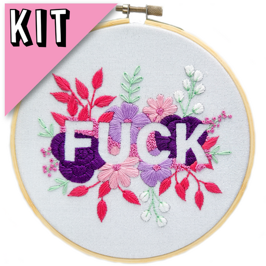 Pink Negative Space FUCK Embroidery Kit - Beginner Friendly
