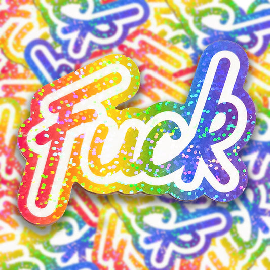 Lisa Frank Inspired "Fuck" Holographic Sticker, 2.75 x 3 in.