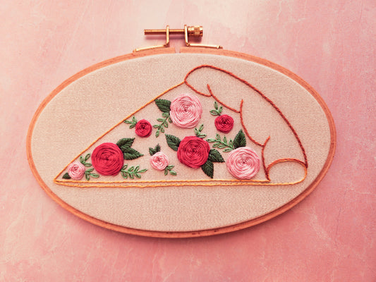 Beginner Embroidery Kit - Pepper-rosie Pizza, 8 x 5 in.