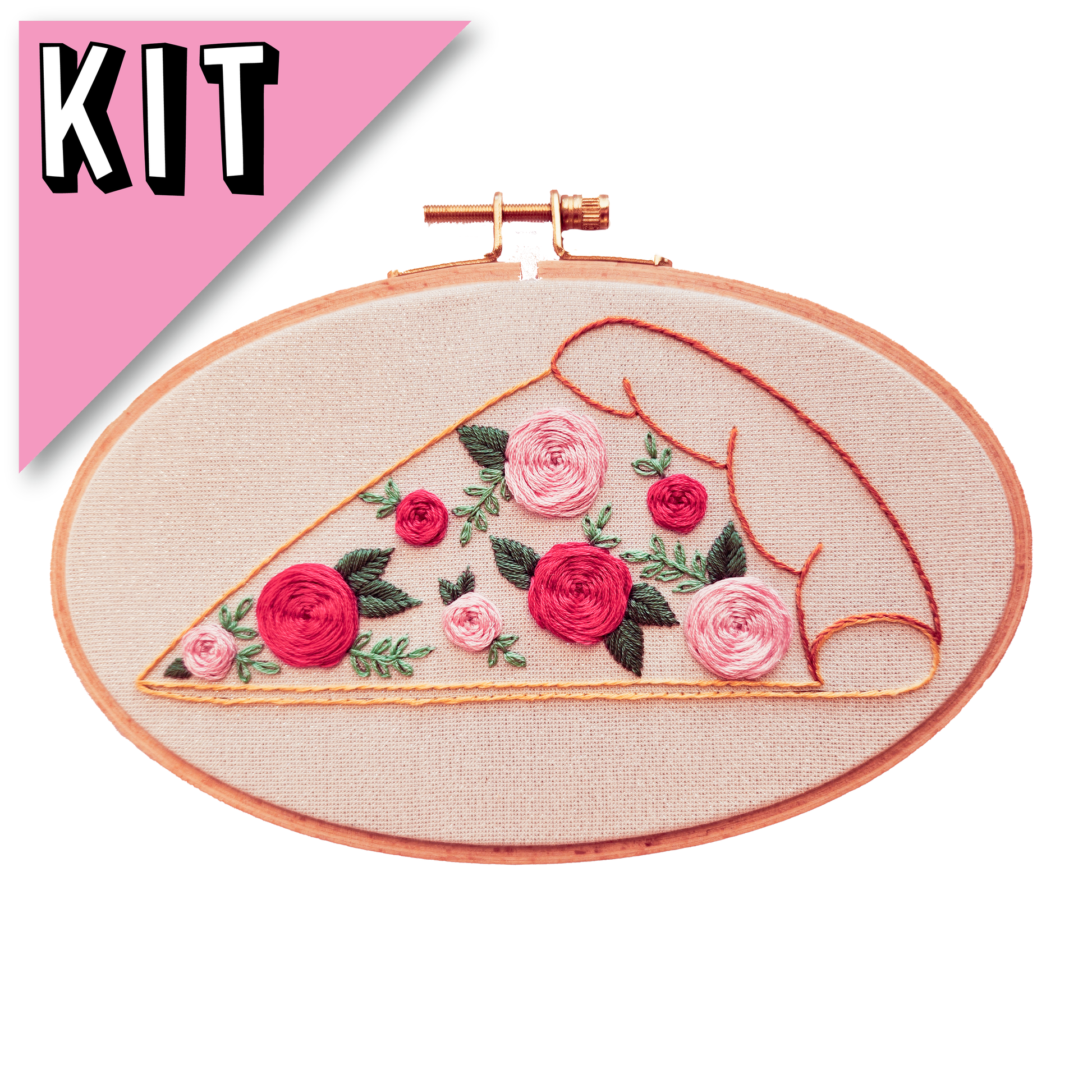 Beginner Embroidery Kit - Pepper-rosie Pizza, 8 x 5 in. – Pretty