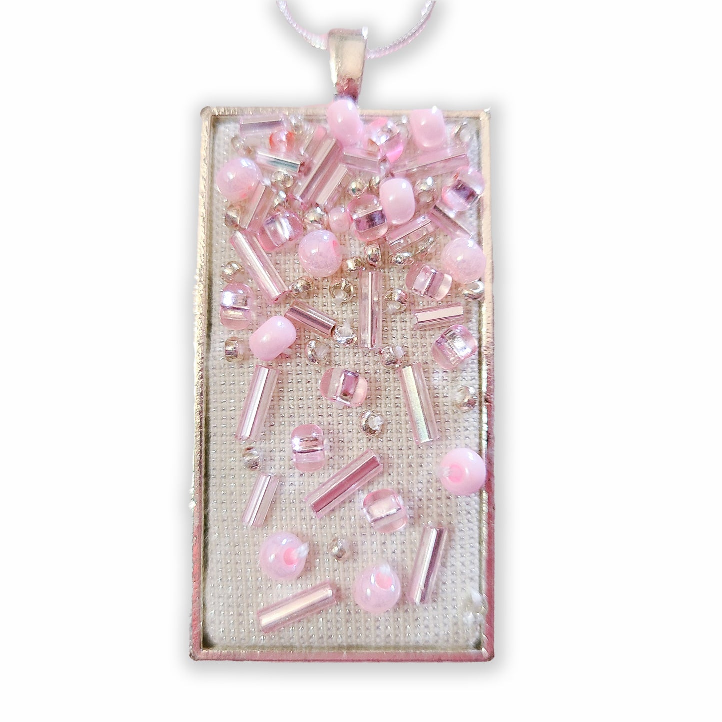 Embroidered Pink Beaded Necklace
