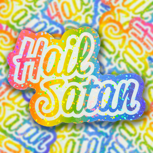 Hail Satan - Lisa Frank Inspired Holographic Sticker, 3 x 2.25 in.