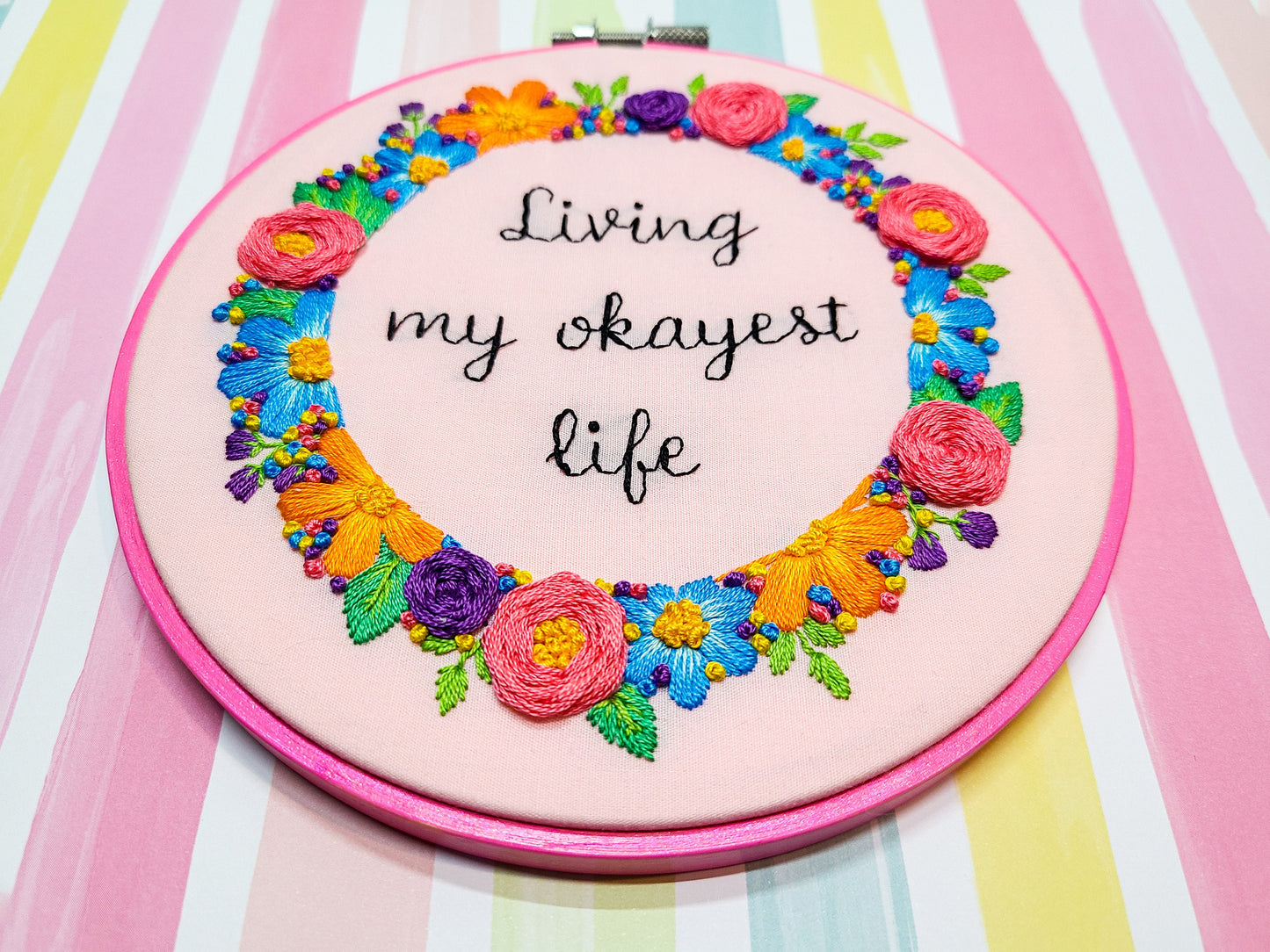 Living My Okayest Life - Finished Hand Embroidery Art