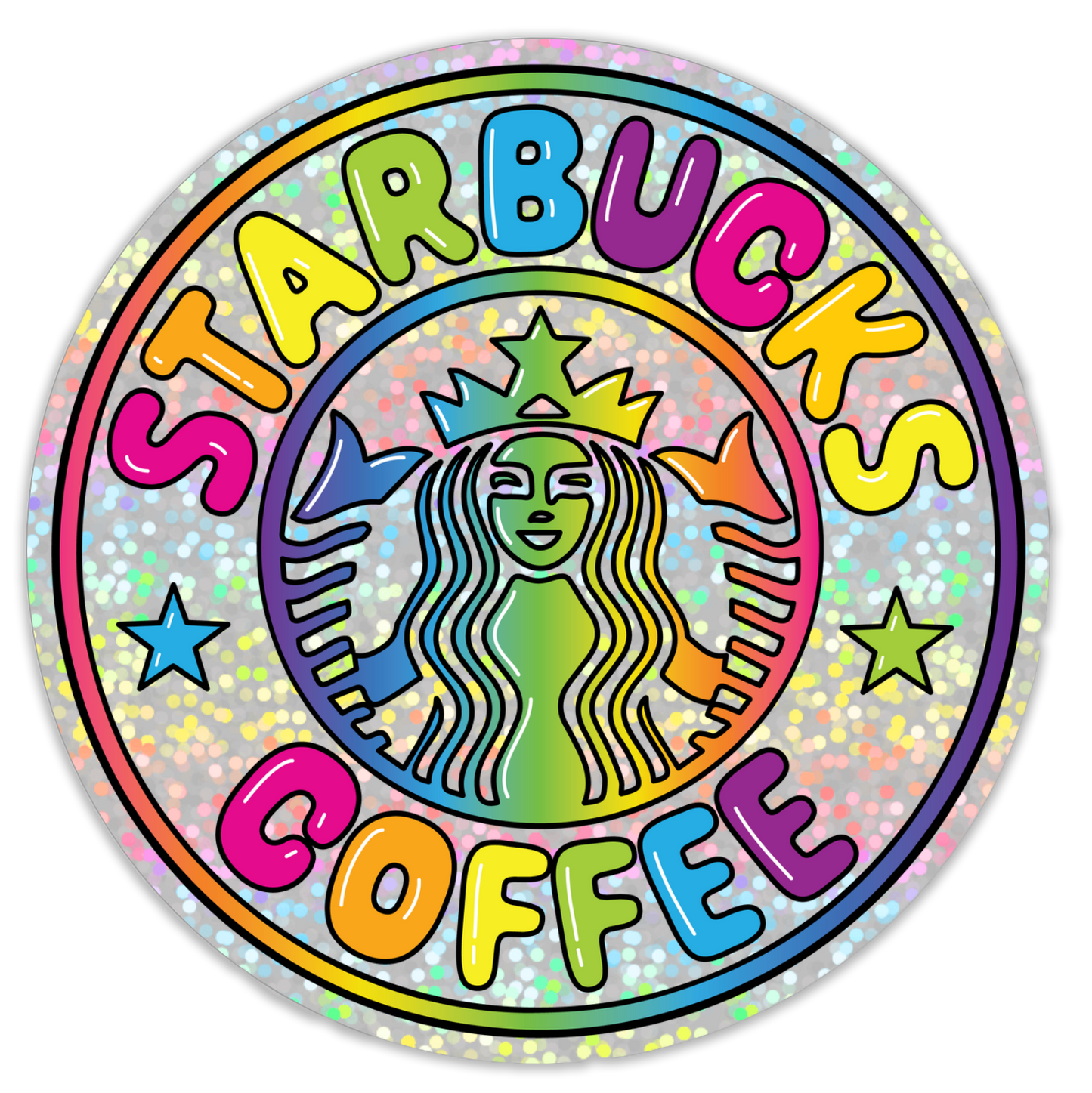 Lisa Frank Inspired Holographic Starbucks Sticker, 3in.